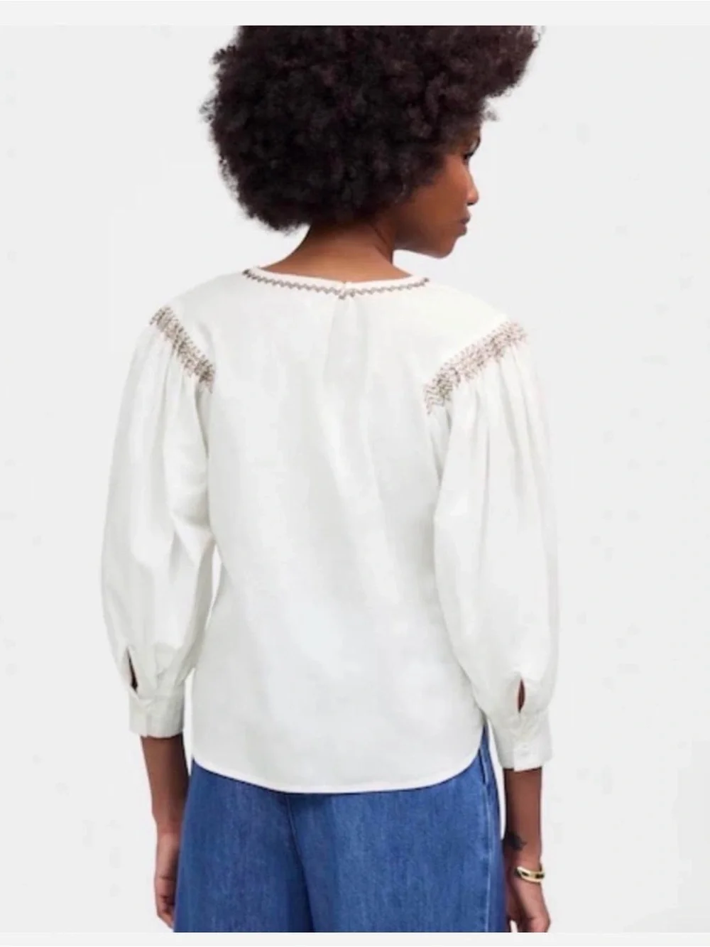 NWT Madewell White Embroidered Balloon Puff Sleeve Blouse